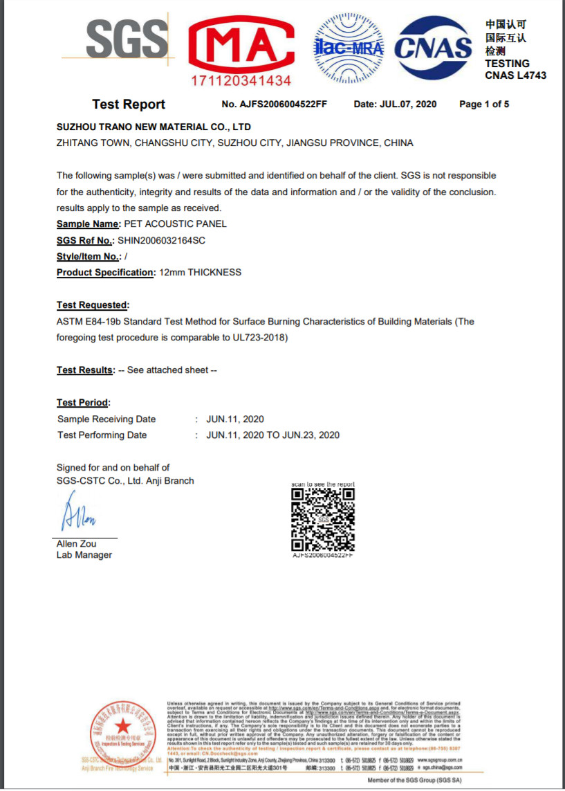 China SUZHOU TRANO NEW MATERIAL TECHNOLOGY CO.,LTD Certificações